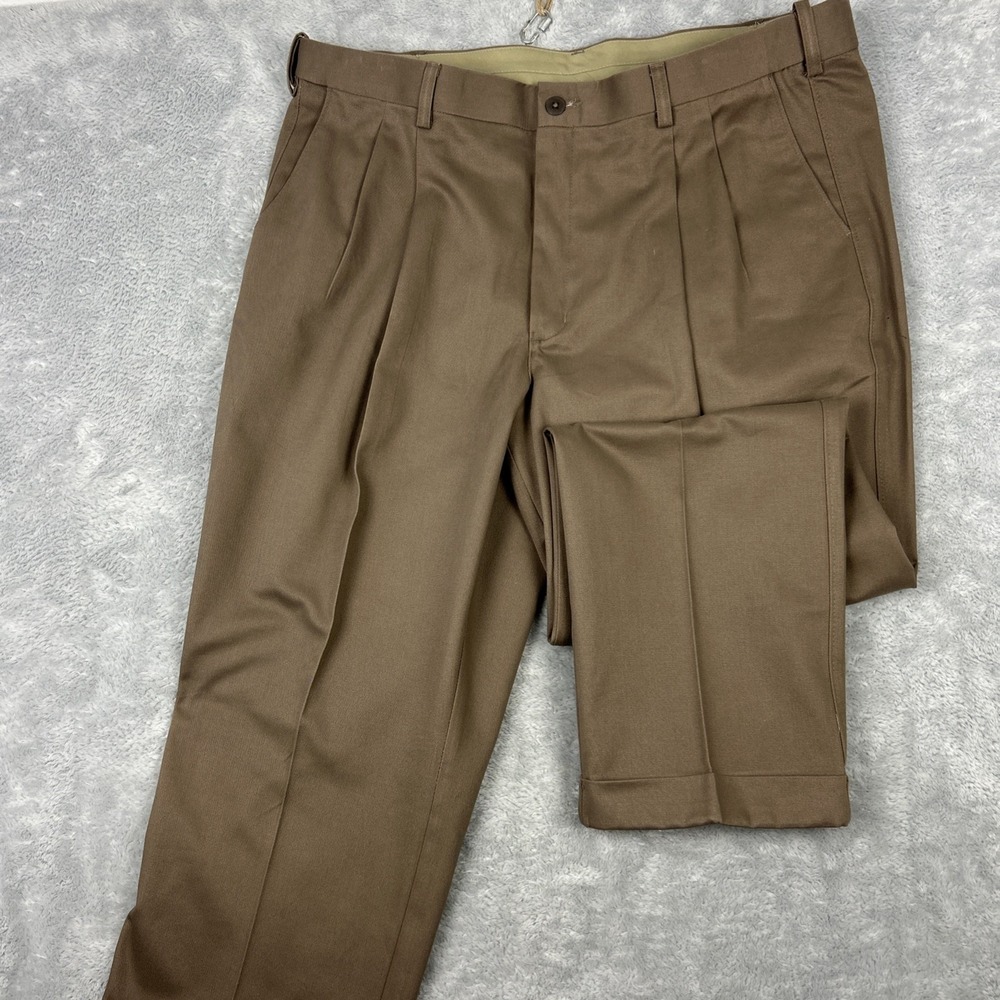 NWT Cabelas‎ Pleated Pants Chino Cuffed 42x30 Brown 100% Cotton Heavy Duck Cloth
